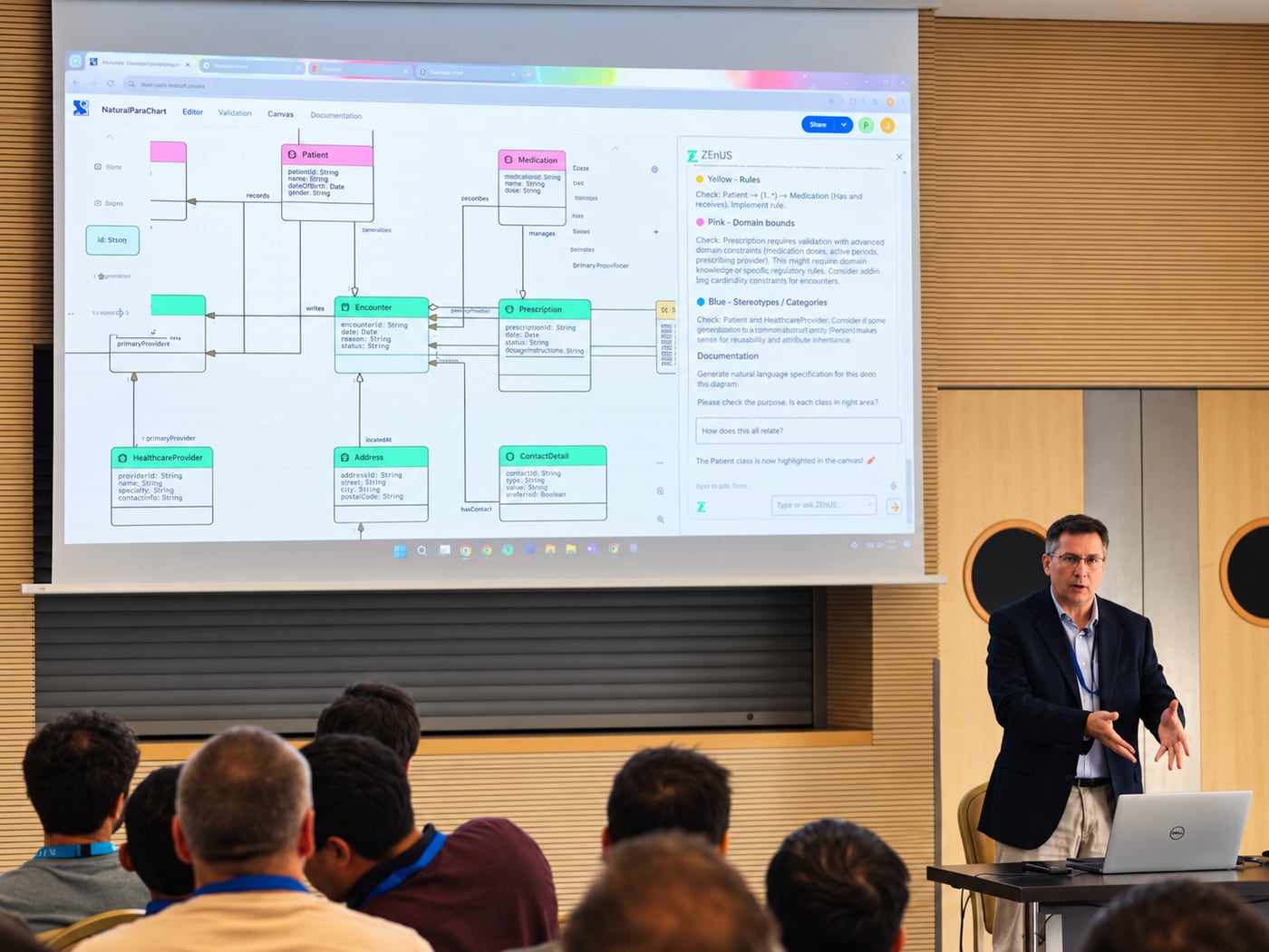 Pedro J. Molina durante la presentación Improving the Modeling Experience with gen-AI en LangDev 2026